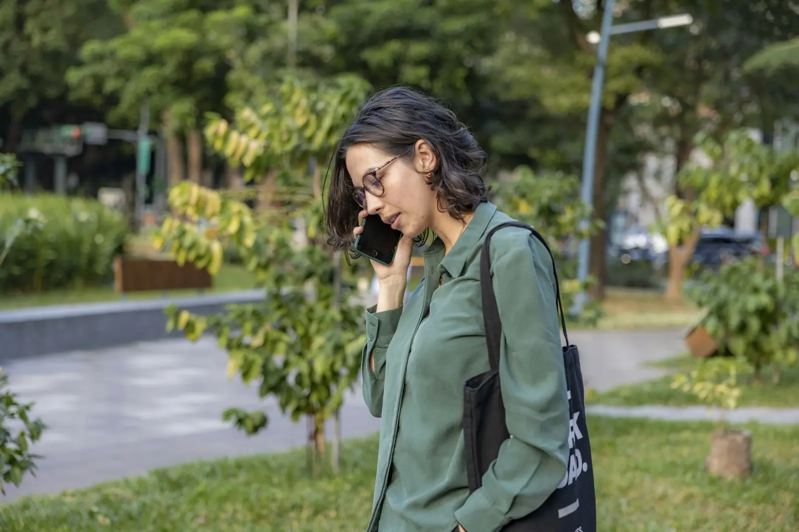 Entrepreneur on a call in the park